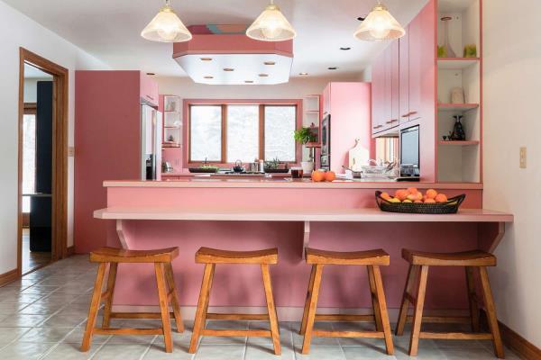 Pink kitchen cabinets